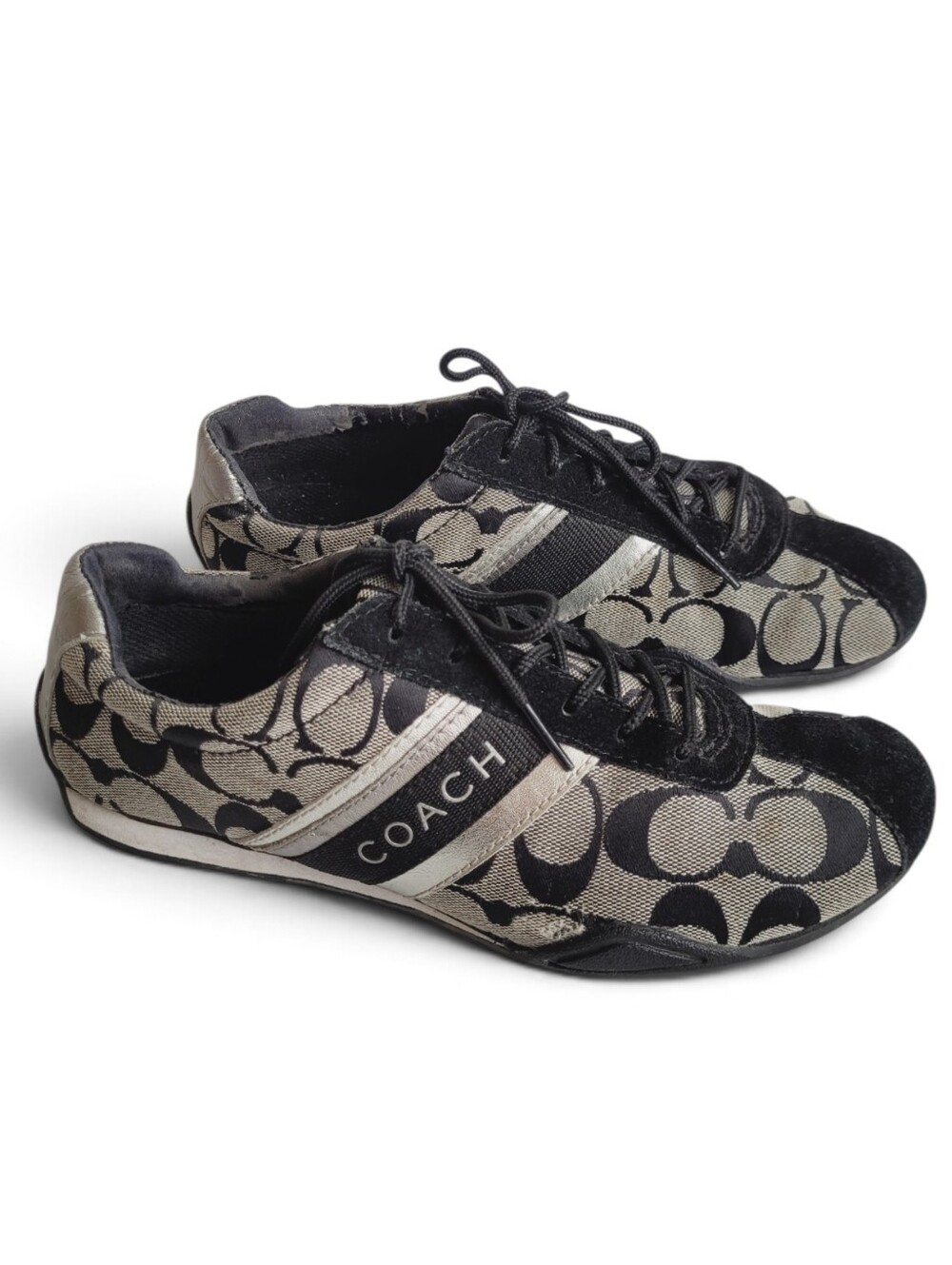 COACH Jayme Monogram Black Suede Silver Canvas Athletic Shoes 7